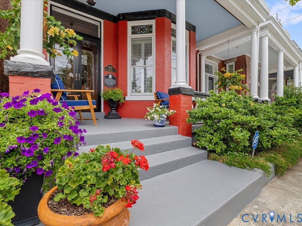 3108 E Broad Street, St John's Historic, Richmond, VA 23223 Red brick facade with a prominent bay window and white trim