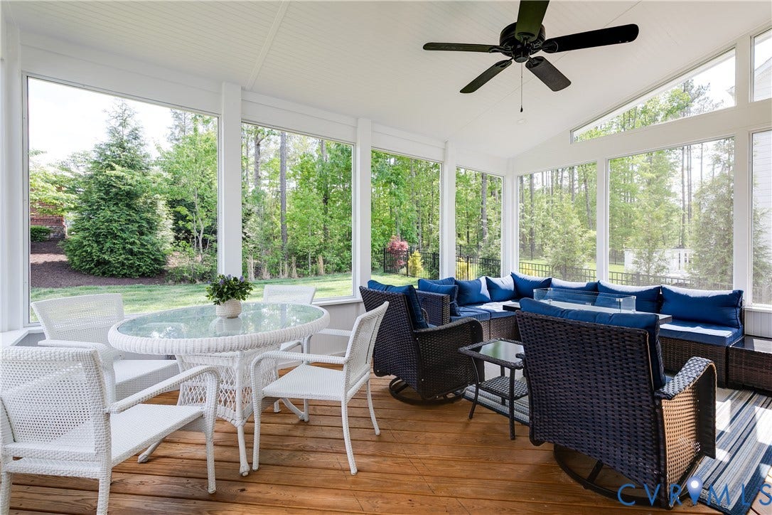 18301 Sagamore Drive, Hampton Pointe, Moseley, VA 23120 Screened porch featuring wood-finish flooring and a vaulted ceiling