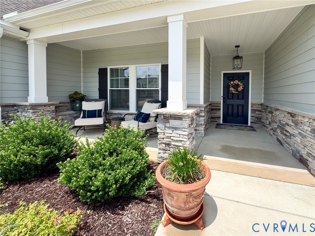 10508 Goosecross Way, Stag's Leap/ Stag's Trail, Hanover, VA 23116 Covered front porch featuring stacked stone accents and light gray siding