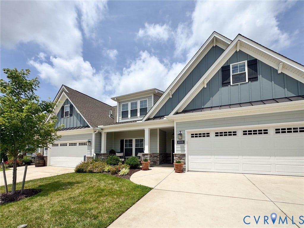10508 Goosecross Way, Stag's Leap/ Stag's Trail, Hanover, VA 23116 Contemporary exterior with multi-toned siding, stone accents, and multiple garage doors