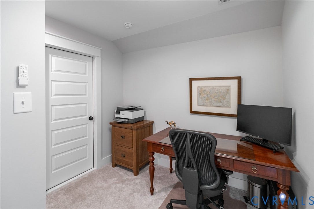 10508 Goosecross Way, Stag's Leap/ Stag's Trail, Hanover, VA 23116 Upper office/ landing featuring plush carpeting, light gray walls, a white paneled door, and white trim