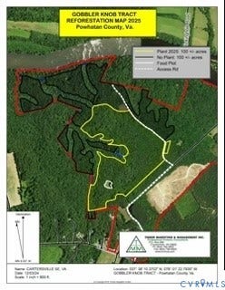 5300 Cartersville Road, Powhatan, VA 23139 Reforestation Map. Illustrating planting and non-planting areas for the property