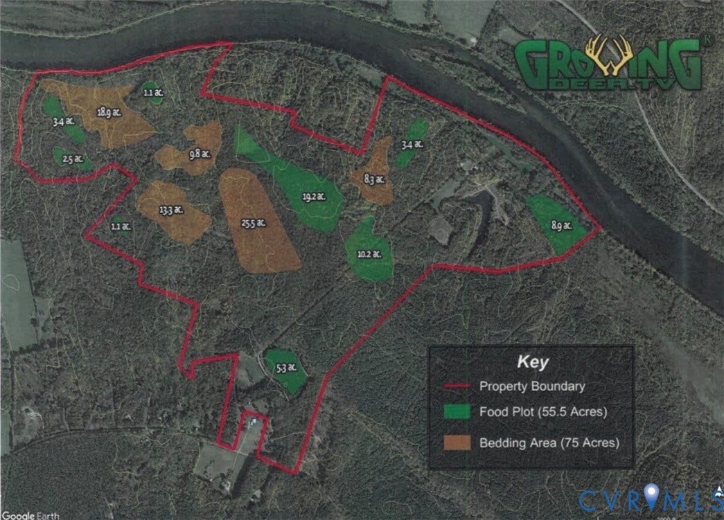 5300 Cartersville Road, Powhatan, VA 23139 Property Map. Illustrating the property boundary and designated land use areas