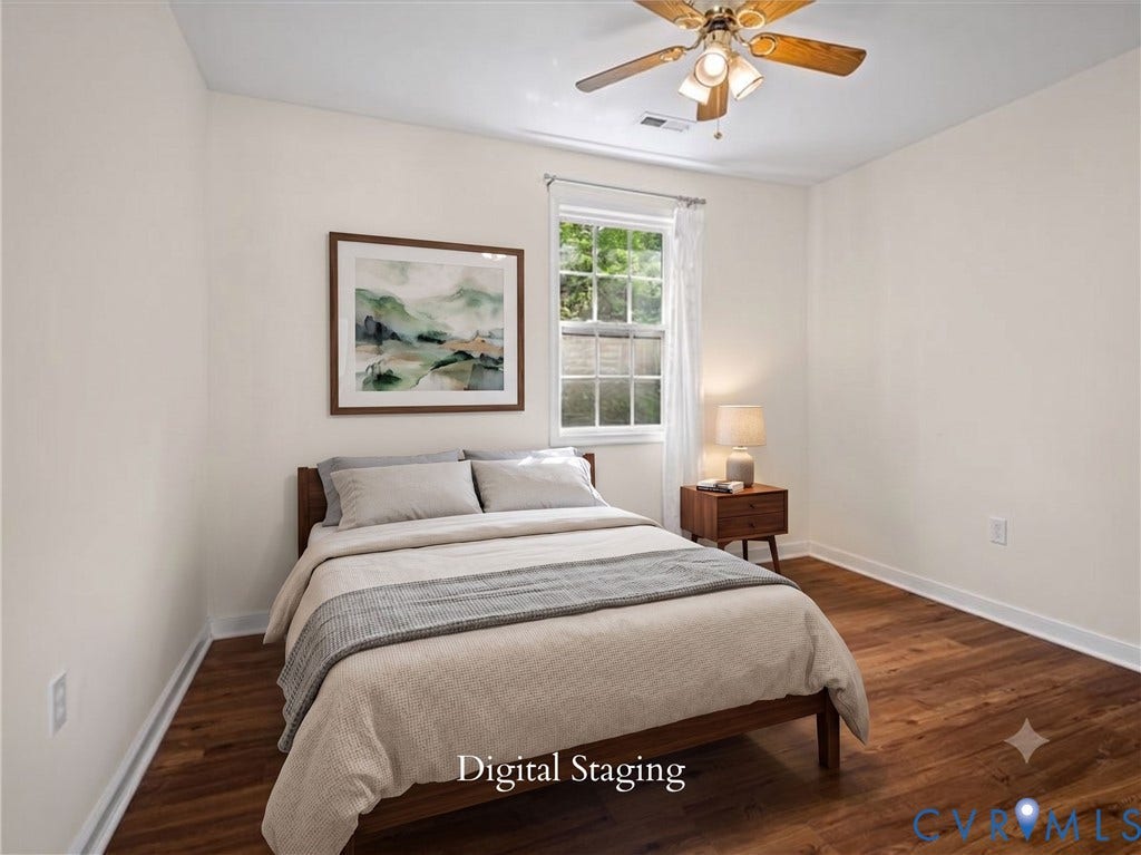 6219 Monument Avenue, St. Mary's Area, Richmond, VA 23226 Digital Staging. Guest cottage bedroom.