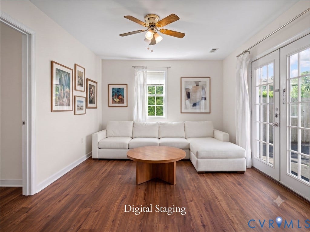 6219 Monument Avenue, St. Mary's Area, Richmond, VA 23226 Digital Staging. Guest cottage living area.