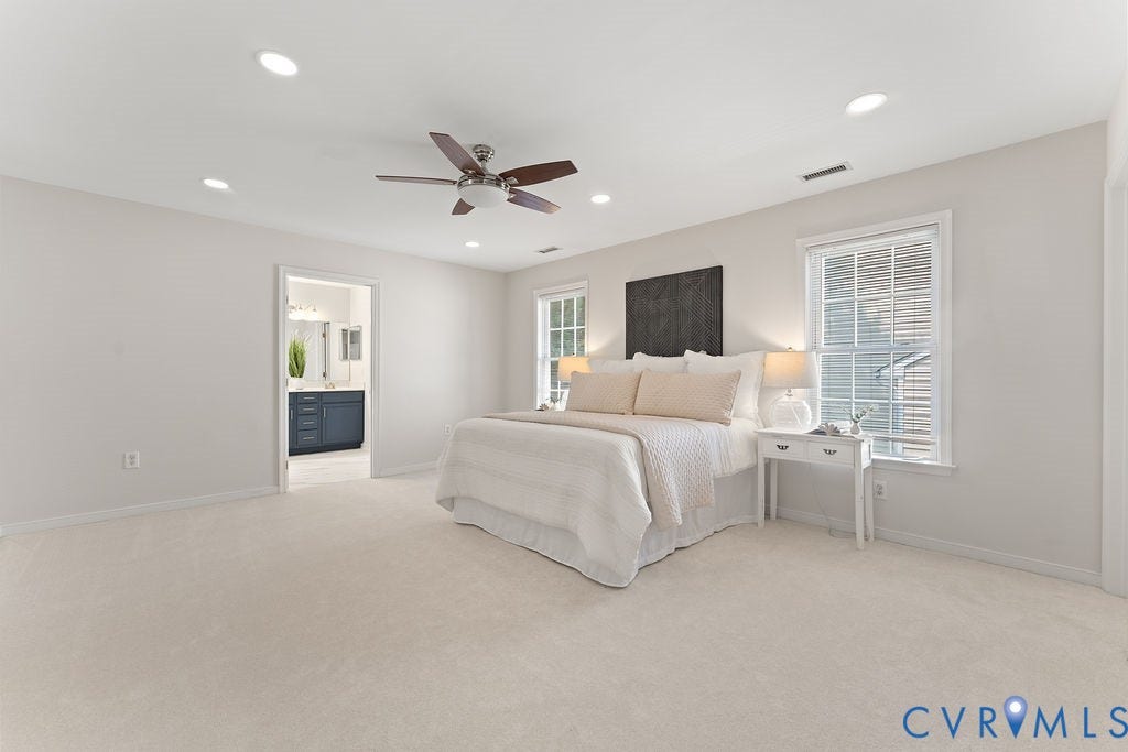 5316 Lemoore Drive, Glen Allen, VA 23059 Spacious room featuring light-toned carpeting, recessed lighting, and a ceiling fan