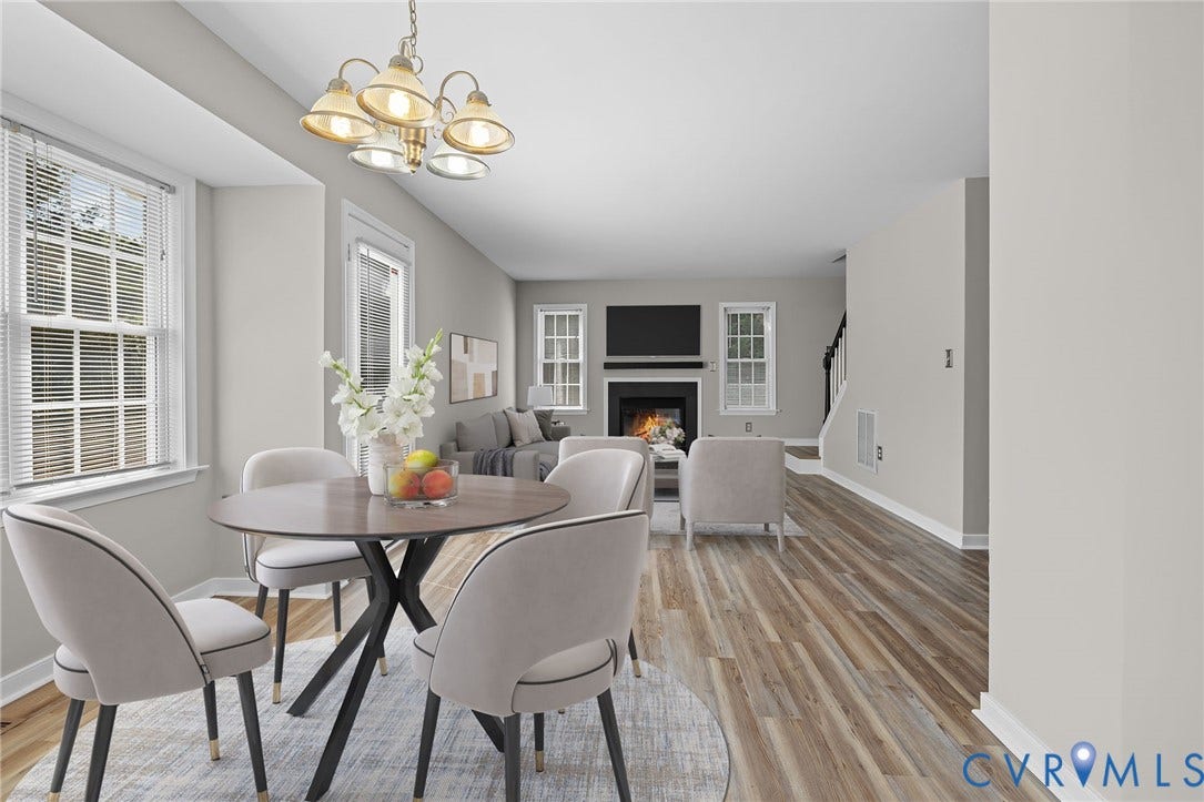 5025 Alberta Mews, Chesterfield, VA 23832 Open concept living area featuring LVP flooring. Virtually staged concept