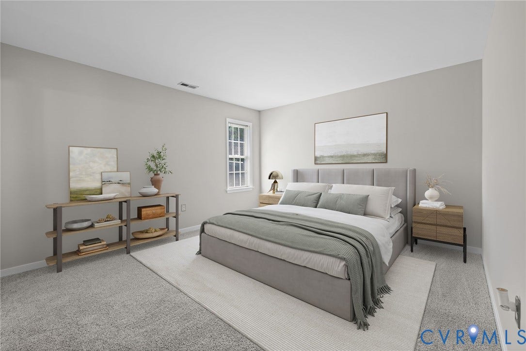 5025 Alberta Mews, Chesterfield, VA 23832 Spacious room featuring neutral wall paint, light-toned carpeting, and a double-pane window. Virtually staged concept