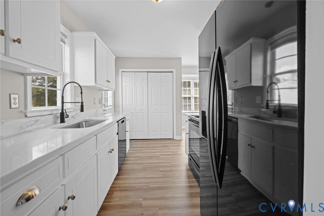5025 Alberta Mews, Chesterfield, VA 23832 Modern kitchen featuring white cabinetry, LVP flooring, and black appliances