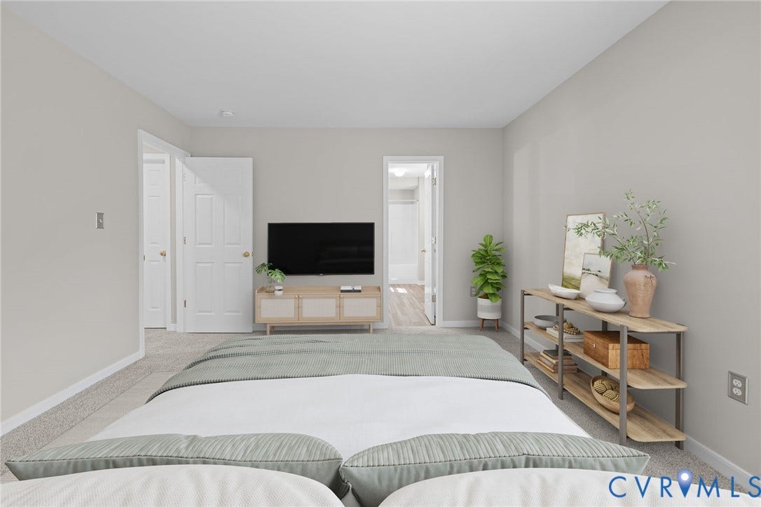 5025 Alberta Mews, Chesterfield, VA 23832 Spacious room featuring light gray wall paint and light gray carpeting. Virtually staged concept