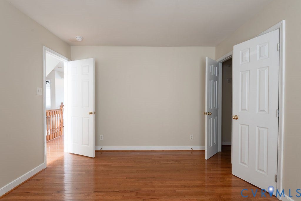 4924 Sadler Glen Ct, Sadler Glen, Glen Allen, VA 23060 Room featuring hardwood flooring, light neutral wall paint, white trim, and multiple white panel doors