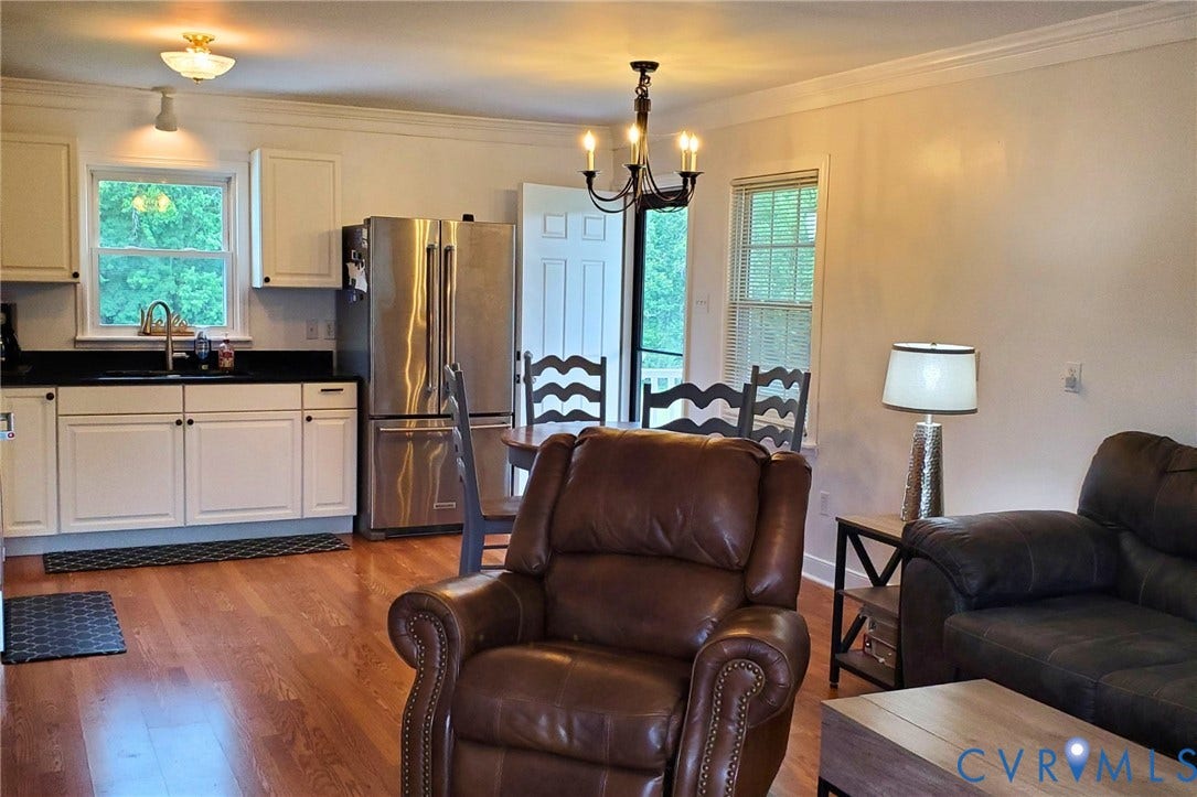 Living room open to the kitchen