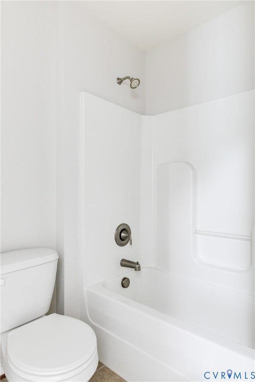 8004 Creekside Village Drive, Creekside Village, Mechanicsville, VA 23111 White bathtub with integrated shower, dark bronze fixtures, and an adjacent white toilet