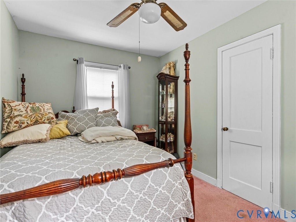 9633 Shamrock Drive, Centralia Gardens/Salem Woods, Chesterfield, VA 23237 Bedroom featuring a window with blinds, ceiling fan with integrated lighting, and light green wall paint