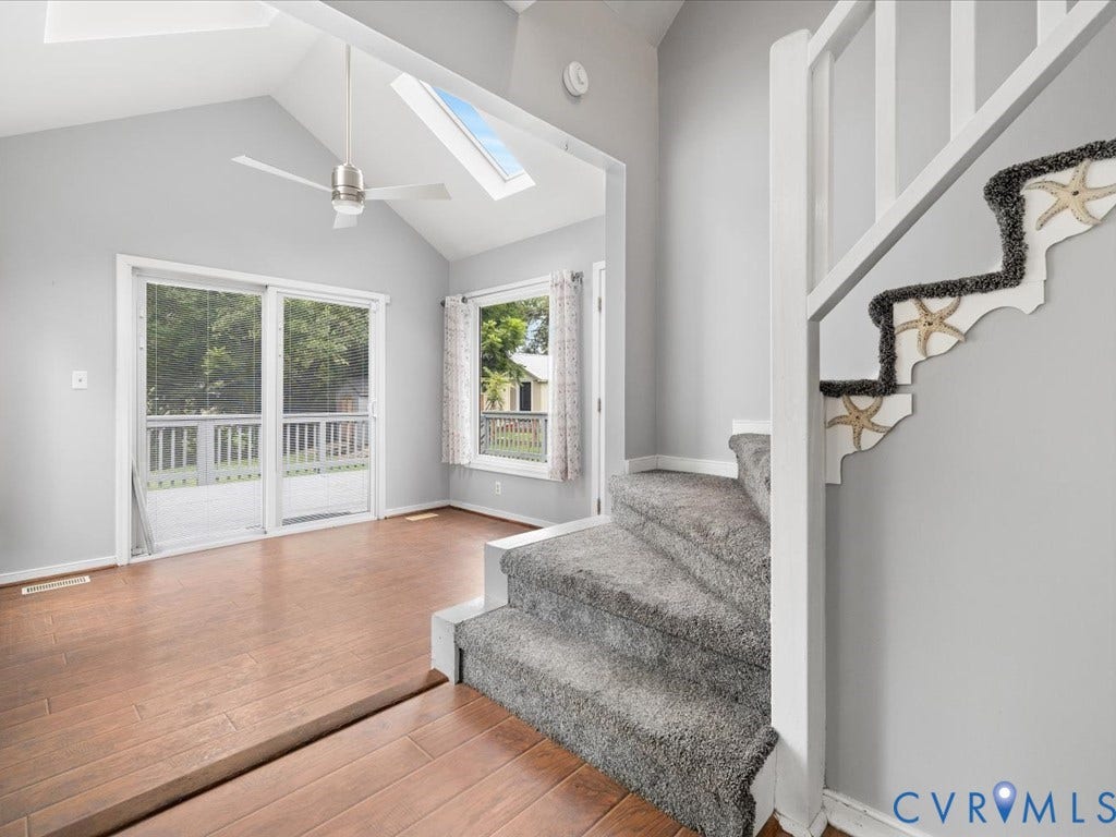 12230 Harrowgate Road, Chesterfield, VA 23831 Bright interior featuring vaulted ceilings and a ceiling fan