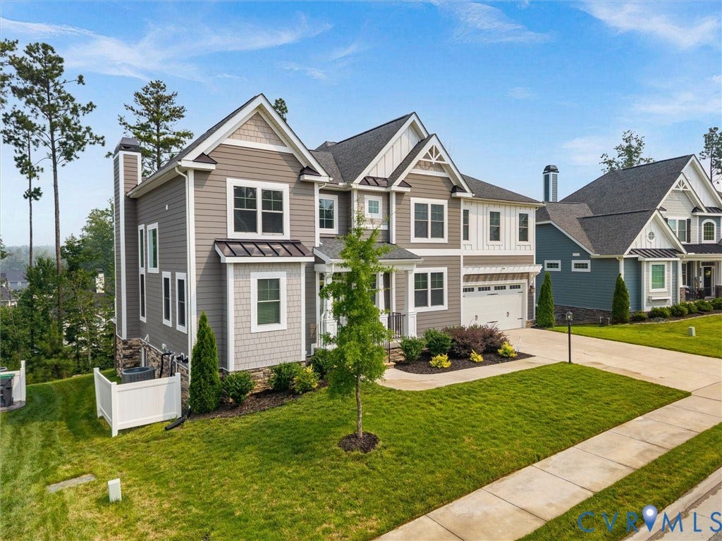 6642 Stonewolf Court, Moseley, VA 23120 Contemporary multi-story residence featuring a combination of horizontal siding, vertical board and batten, and shake siding in a neutral palette