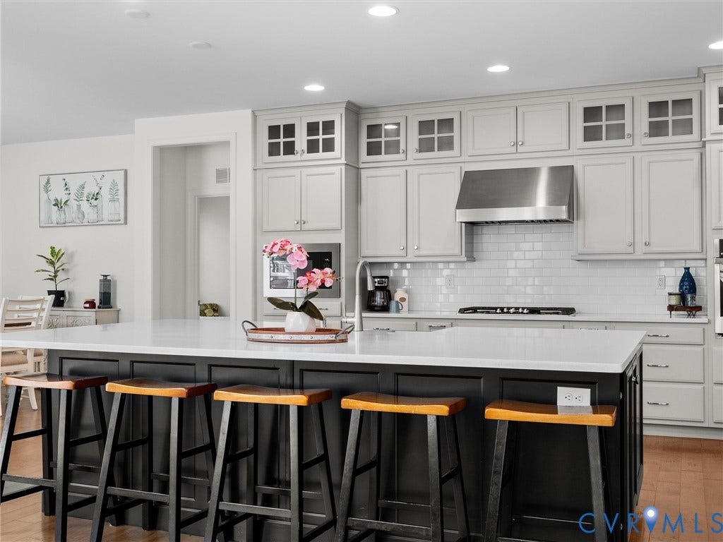 6642 Stonewolf Court, Moseley, VA 23120 Spacious kitchen island with a white countertop and dark cabinetry