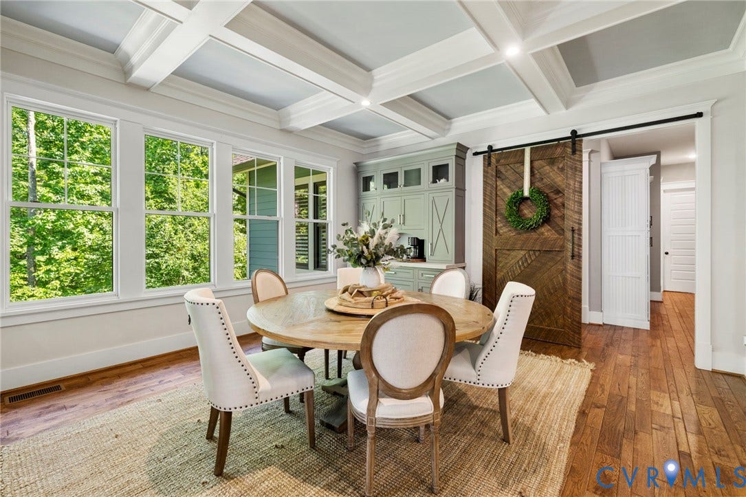 1925 Muswell Court, Hallsley, Midlothian, VA 23112 Dining area featuring coffered ceiling and wood-finish flooring