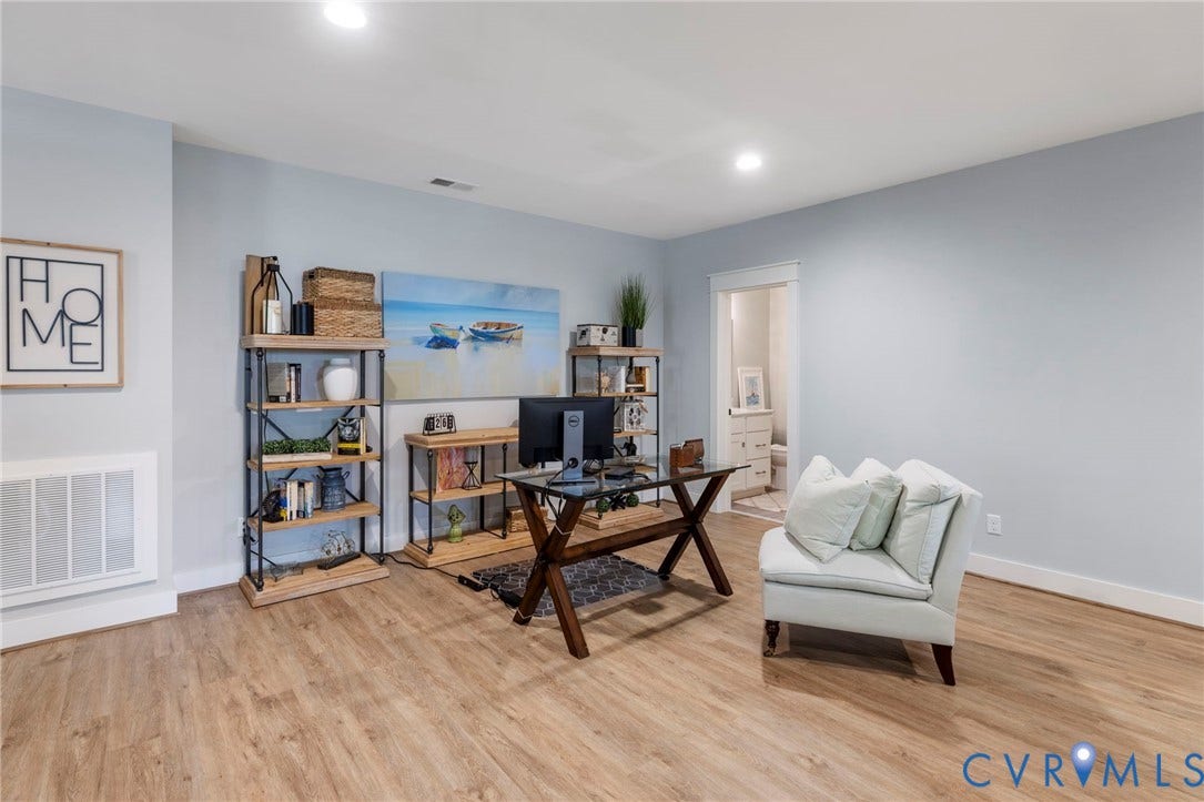 1925 Muswell Court, Hallsley, Midlothian, VA 23112 Open concept room featuring wood-finish flooring, light blue wall paint, and recessed ceiling lighting