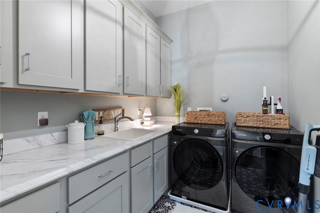 1925 Muswell Court, Hallsley, Midlothian, VA 23112 Laundry room featuring extensive upper and lower cabinetry, a spacious countertop with an integrated sink, and under-cabinet lighting