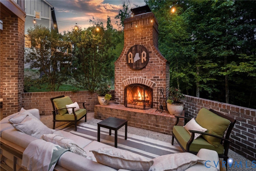 1925 Muswell Court, Hallsley, Midlothian, VA 23112 Outdoor brick fireplace with a detailed hearth