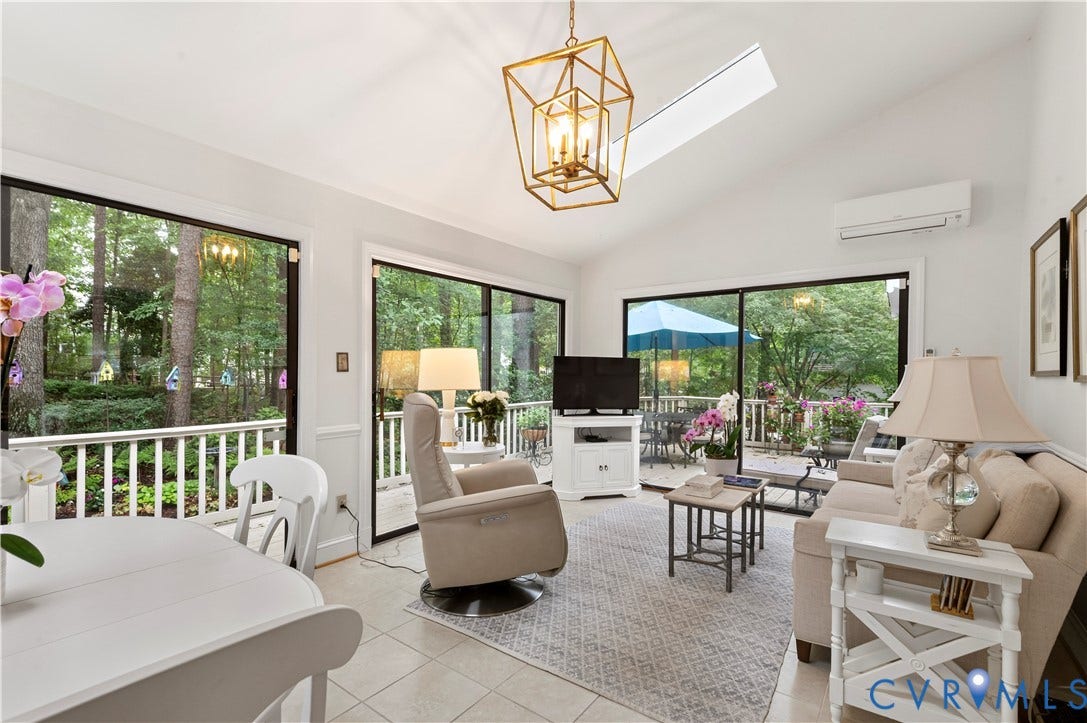 1905 Tunbridge Drive, Henrico, VA 23238 Vaulted ceiling living space with a skylight and a contemporary geometric chandelier