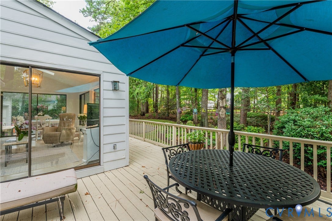 1905 Tunbridge Drive, Henrico, VA 23238 Expansive wood deck with a perimeter railing overlooking a wooded area