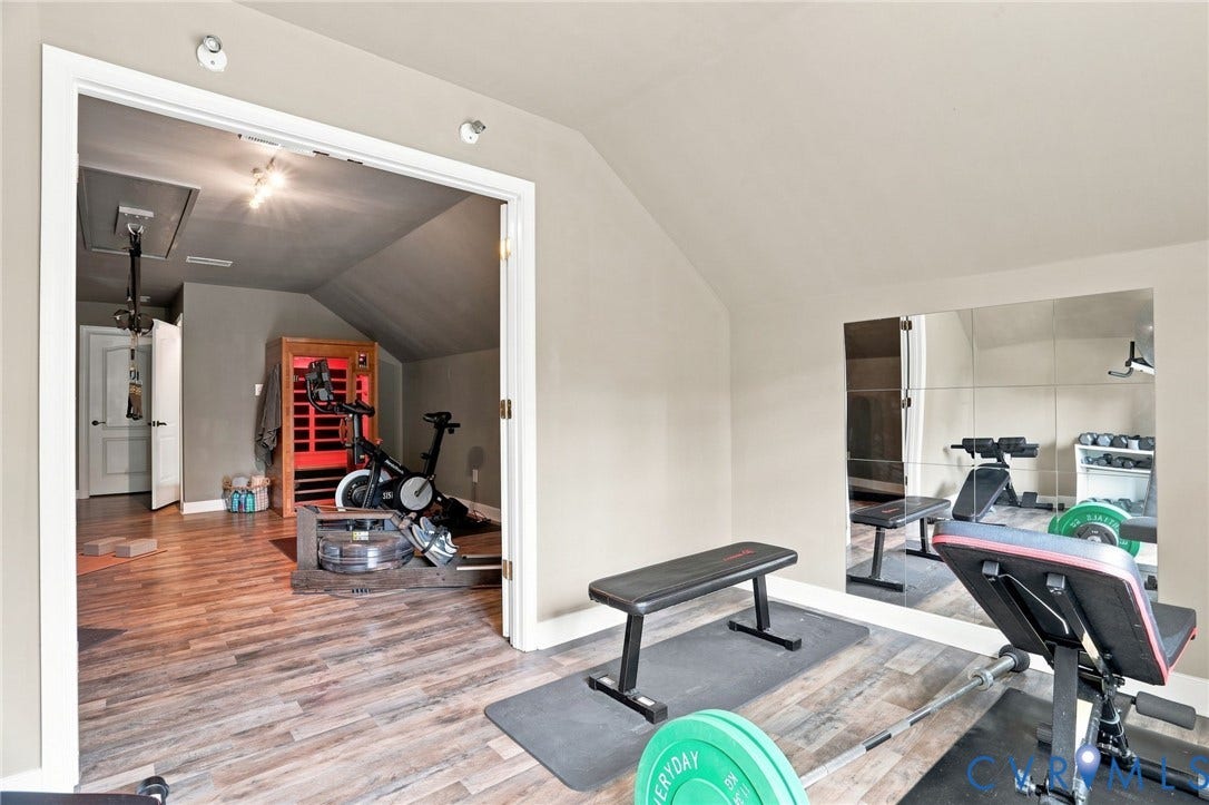3655 Stone Harbor Drive, Midlothian, VA 23113 Dedicated fitness area featuring wood-finish flooring and multiple reflective wall panels