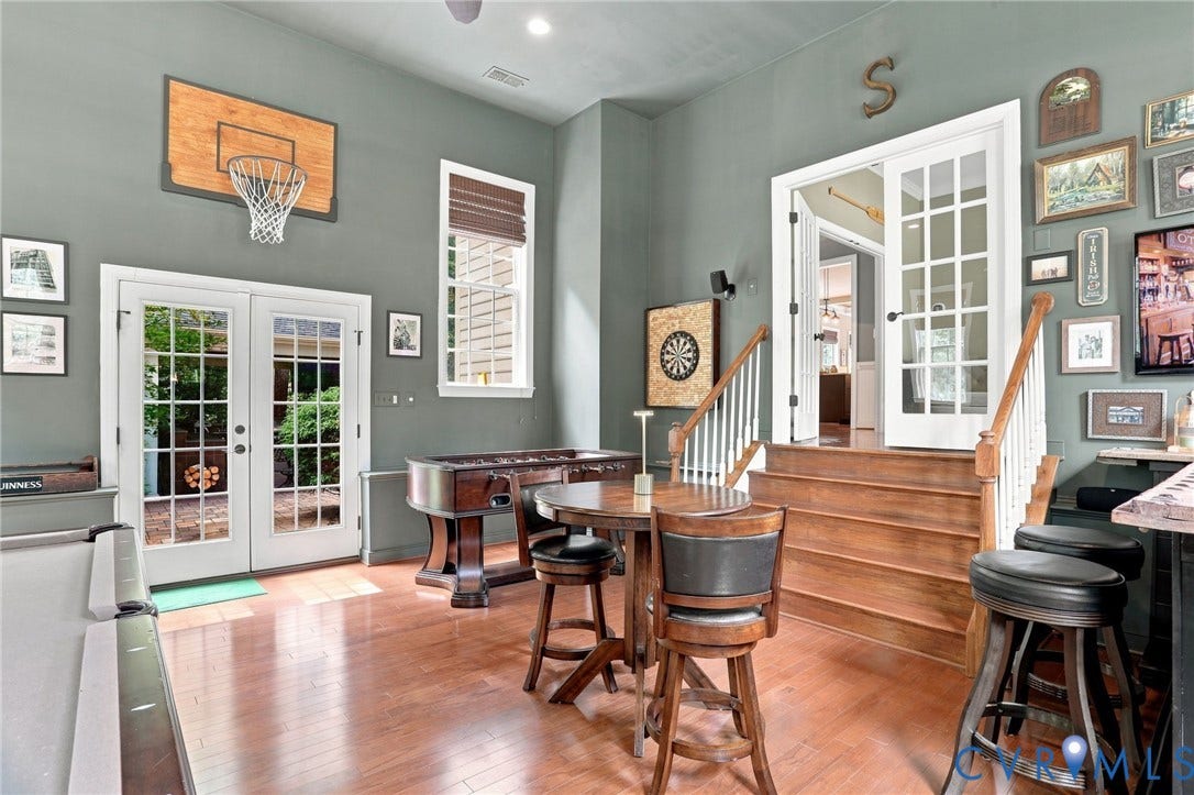 3655 Stone Harbor Drive, Midlothian, VA 23113 Spacious recreation area featuring wood-finish flooring, two sets of French doors, and an elevated entry