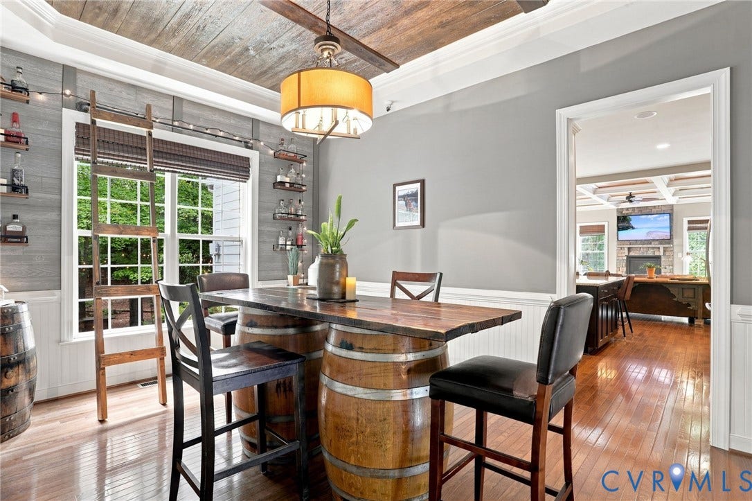 3655 Stone Harbor Drive, Midlothian, VA 23113 Dining area featuring wood-finish flooring and a wood plank ceiling