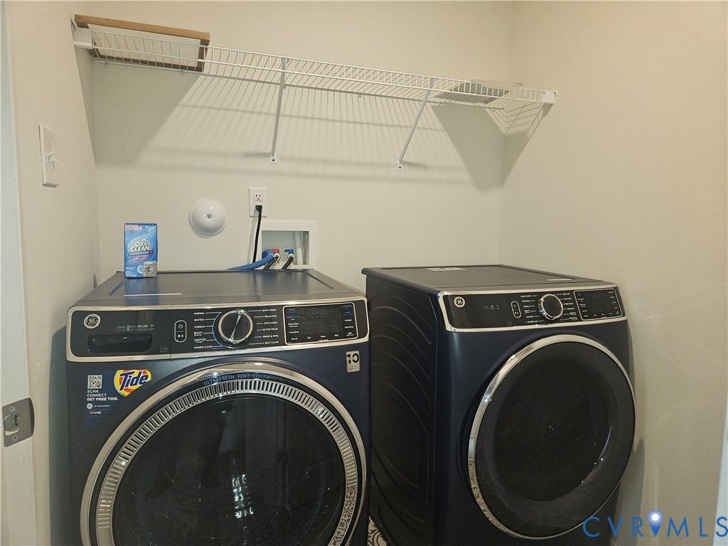 11304 Magill Terrace Drive, Chester, VA 23831 Dedicated laundry area featuring a wire shelving unit and hookups for appliances