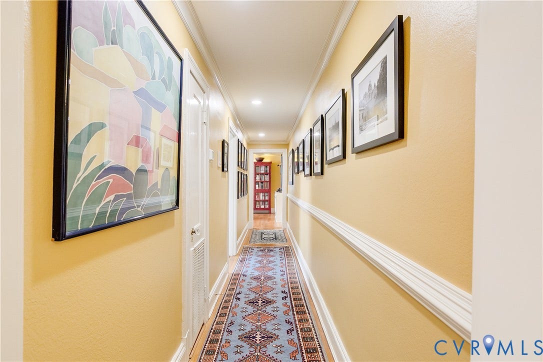 3006 Monument Avenue, #U2W, Museum District, Richmond, VA 23221 Hallway with wood-finish flooring, recessed lighting, and crown molding