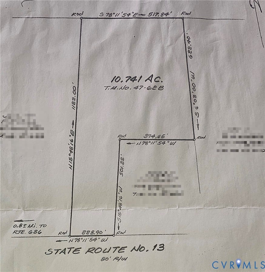 Survey Plat. Depicting the property's boundaries, dimensions, and total acreage