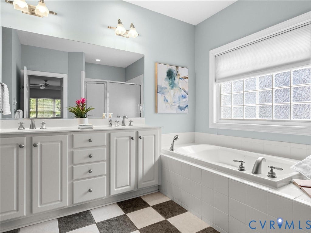 2214 Founders View Lane, Fb Golf Villas, Powhatan, VA 23113 Bathroom featuring a dual vanity with white cabinetry and chrome hardware