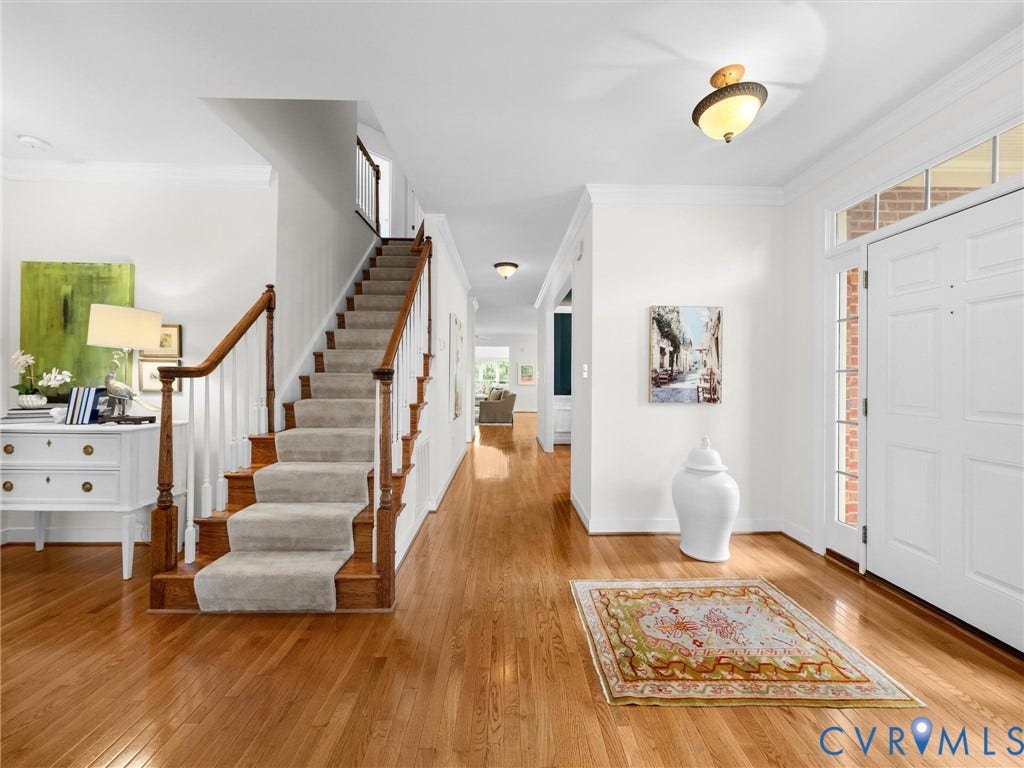 2214 Founders View Lane, Fb Golf Villas, Powhatan, VA 23113 Foyer featuring wood flooring, transom window, and crown molding