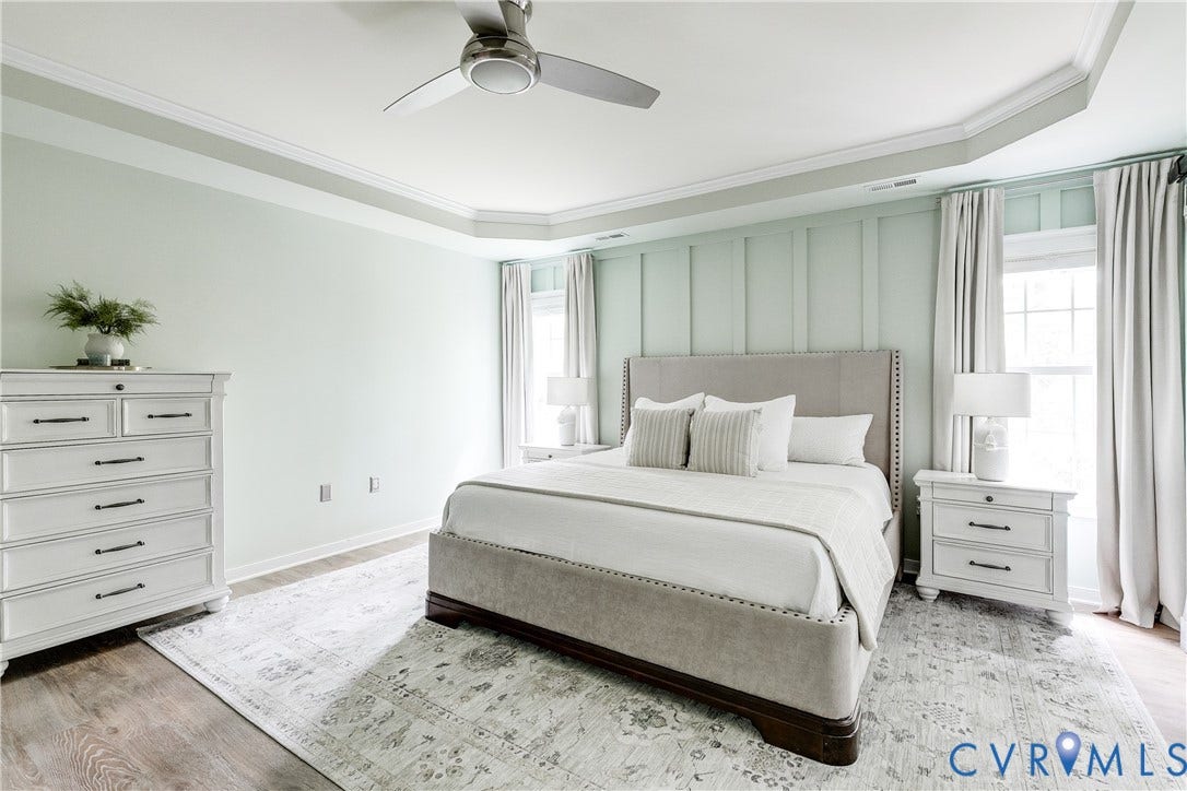 4907 Winding Branch Road, Moseley, VA 23120 Tray ceiling with crown molding, ceiling fan, new LVP flooring