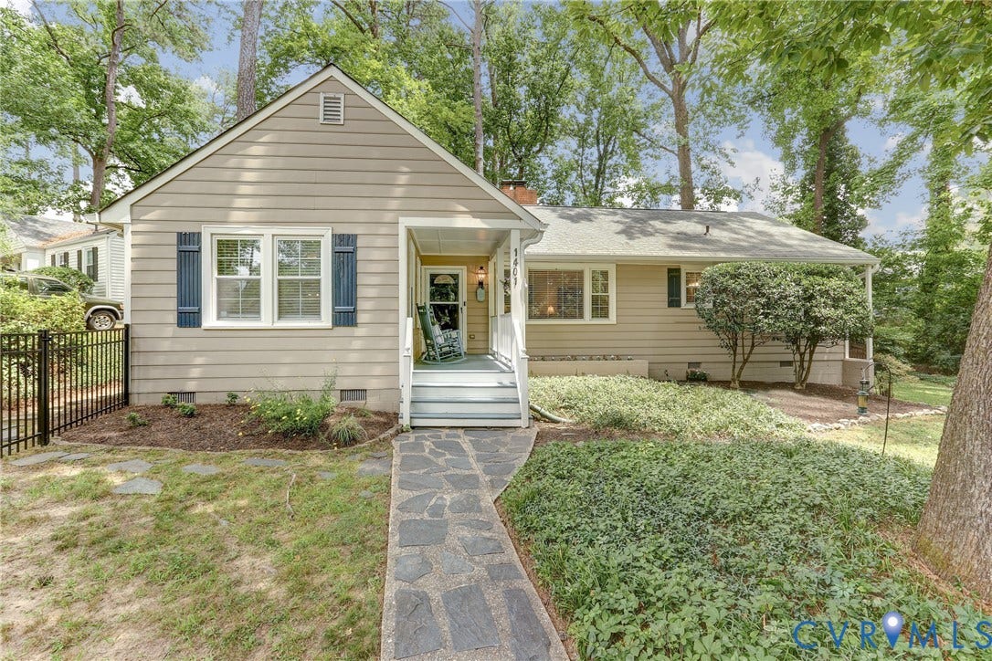 1401 Chowan Road, Henrico, VA 23229 Neutral-toned siding exterior with a welcoming covered front porch