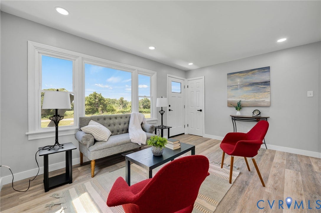 3508 Jefferson Landing Road, #R, Powhatan, VA 23139 Recessed lighting, wood-finish flooring, white trim, and a white entry door with a window insert