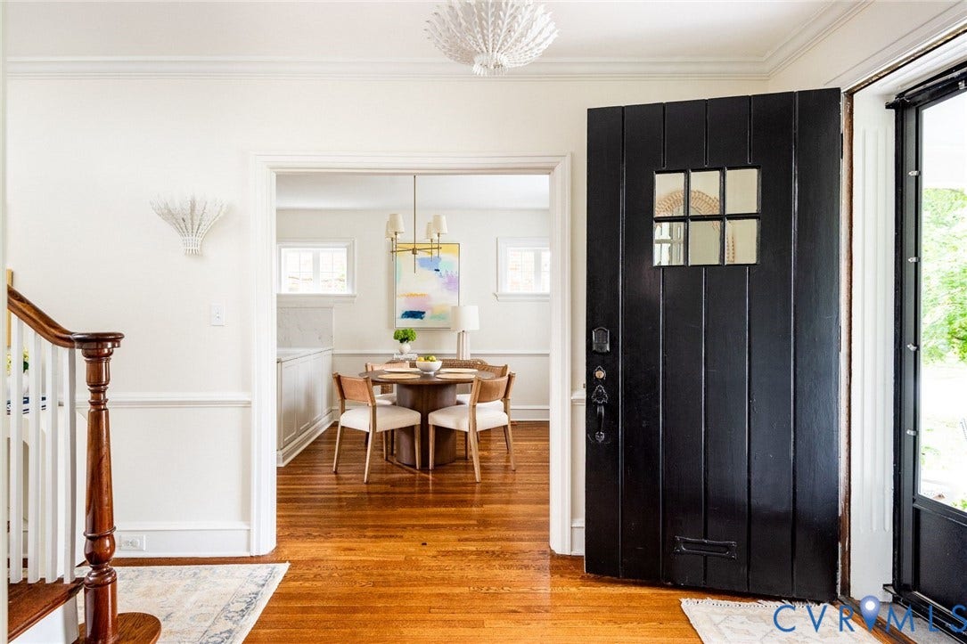 3912 Park Avenue, Malvern Gardens, Richmond, VA 23221 Solid wood entry door with paneling and a grid window, featuring dark hardware