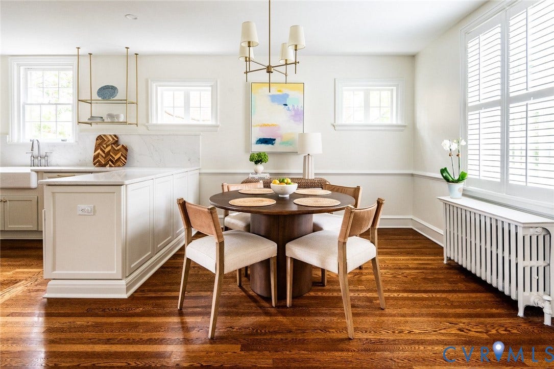 3912 Park Avenue, Malvern Gardens, Richmond, VA 23221 Expansive light-frefinished hardwood flooring complements the dining area w/new chandelier. Open to kitchen