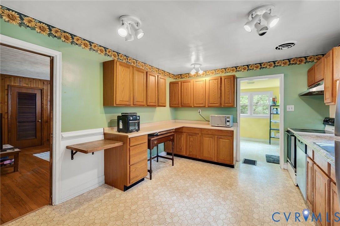 1910 Fon Du Lac Road, Henrico, VA 23229 Kitchen featuring wood cabinetry, laminate countertops, and patterned flooring