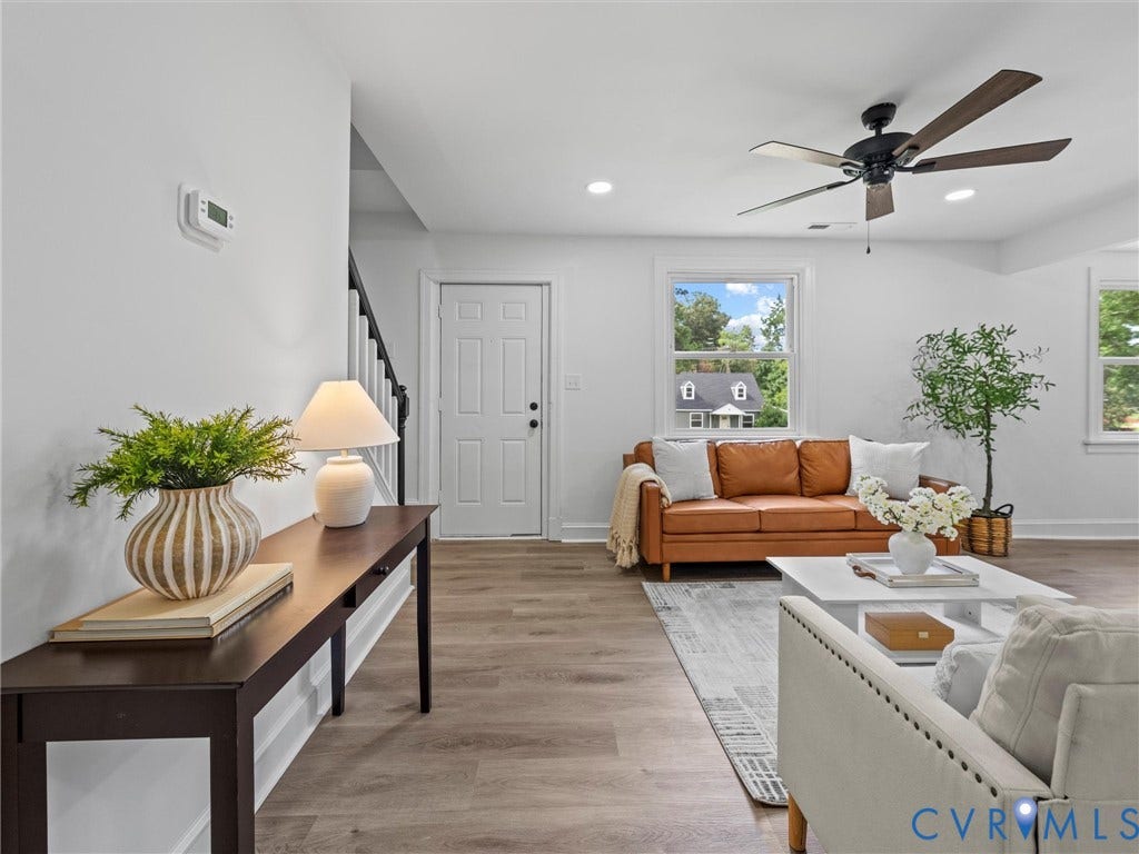 507 Grayson Avenue, Richmond, VA 23222 Open-concept living area featuring wood-finish flooring, recessed lighting, and a ceiling fan with integrated lighting