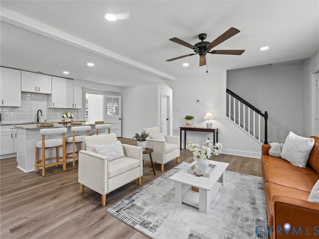 507 Grayson Avenue, Richmond, VA 23222 Open-concept living space featuring wood-finish flooring, recessed lighting, and a ceiling fan