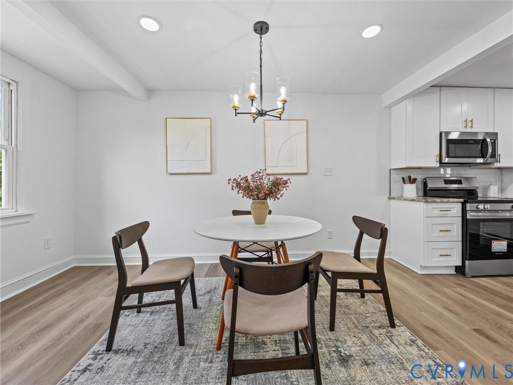 507 Grayson Avenue, Richmond, VA 23222 Dining area featuring wood-finish flooring, recessed lighting, and a contemporary chandelier