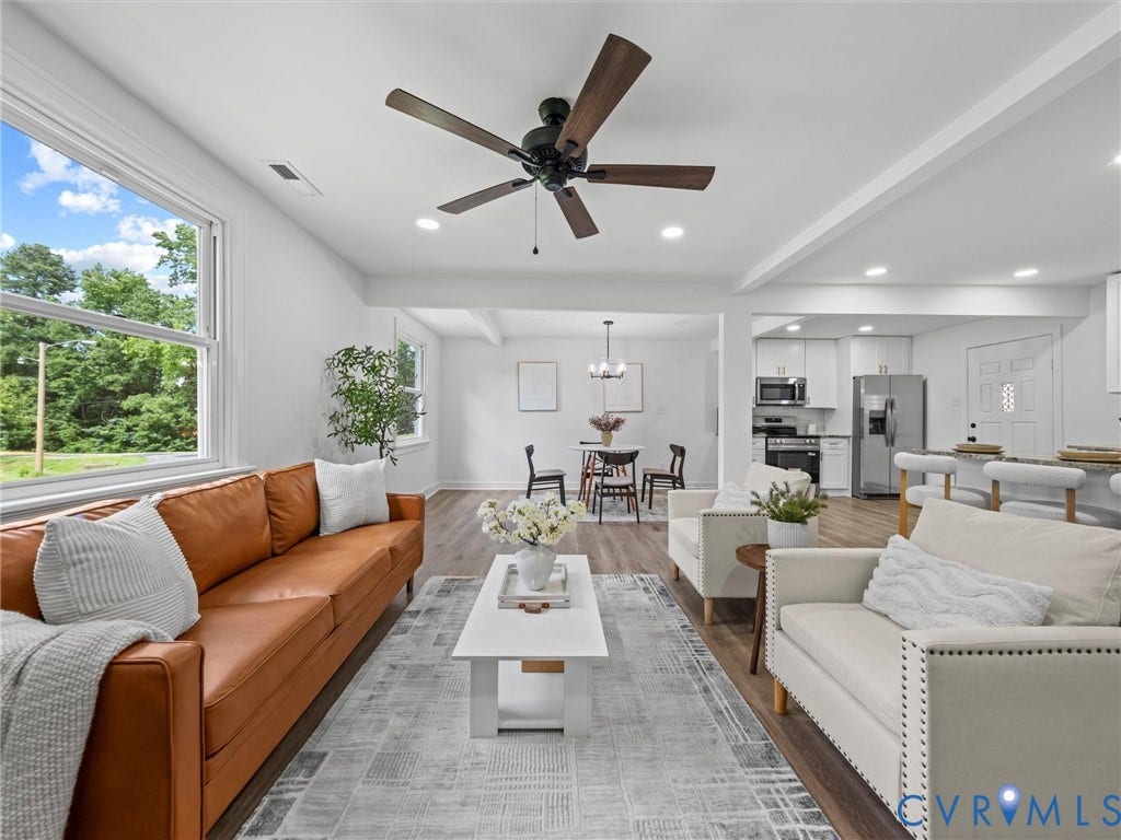 507 Grayson Avenue, Richmond, VA 23222 Open-concept living space featuring wood-finish flooring, recessed lighting, and a modern ceiling fan