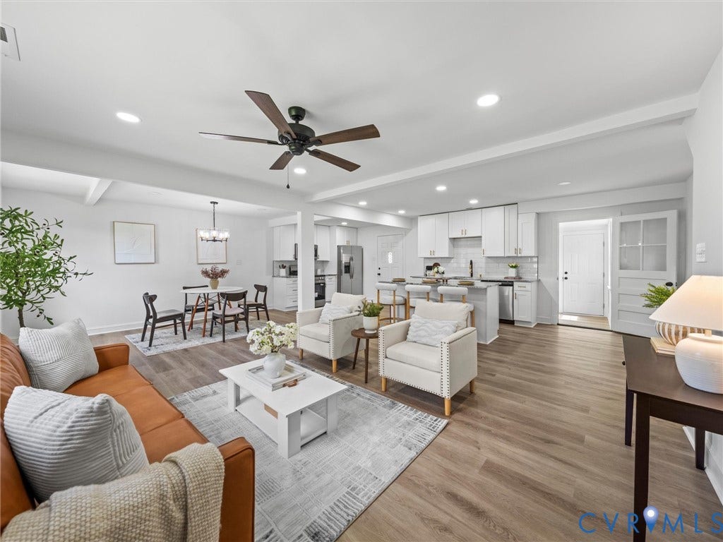 507 Grayson Avenue, Richmond, VA 23222 Open-concept living space featuring wood-finish flooring, recessed lighting, and a contemporary ceiling fan