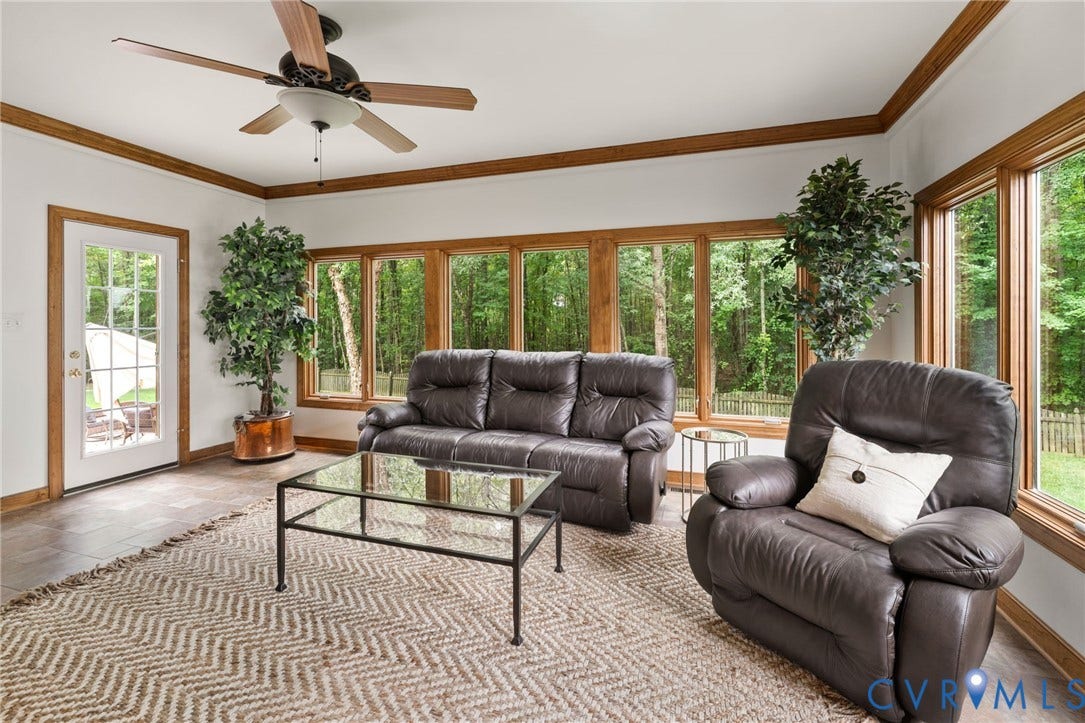 12305 Bradford Landing Way, Wyndham, Glen Allen, VA 23059 glass doors off the family room lead to to the sun room that overlooks backyard - door access to patio, built in cabinet
