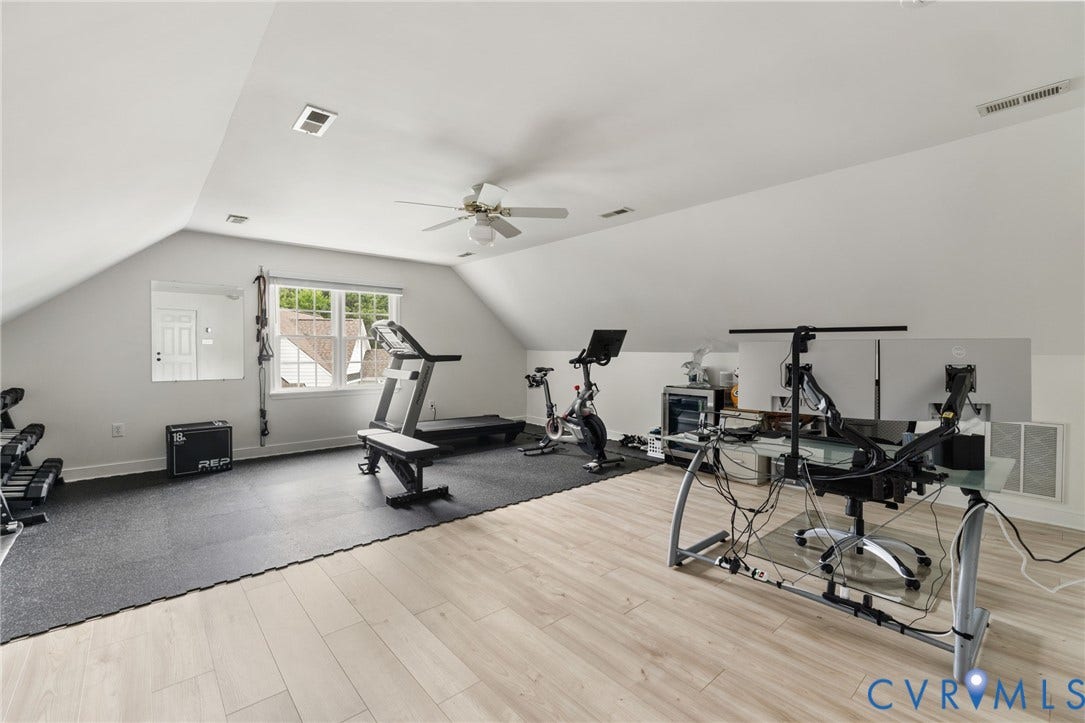 12305 Bradford Landing Way, Wyndham, Glen Allen, VA 23059 Large 3rd floor Rec room used as gym and office - can be 6th bedroom. Recessed lighting, LVP flooring
