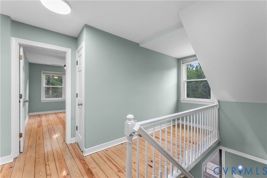 3927 Hughes Creek Road, Powhatan, VA 23139 Wood-finish flooring throughout, white wall trim, and light blue wall paint