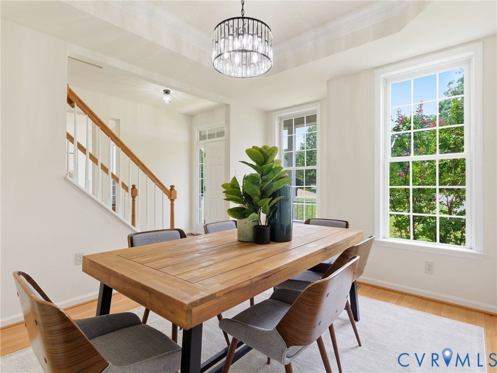 5707 Stephens Point Court, Chesterfield, VA 23831 Dining Room with natural light, tray ceiling, hardwood flooring.